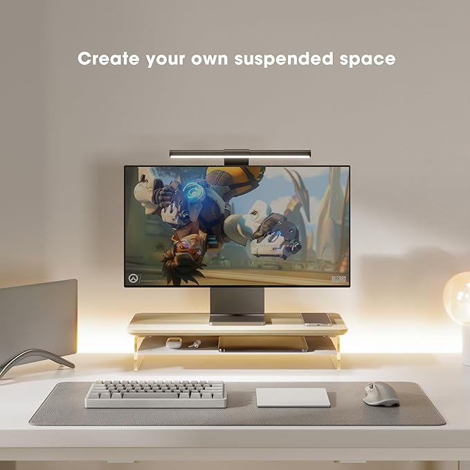 Fenge Acrylic Monitor Stand Riser, 23.6 Inches Monitor Stand with Metal Storage, 2 Tier Acrylic Computer Riser for Desk, Clear Laptop Stand for PC, Laptop, Printer, TV