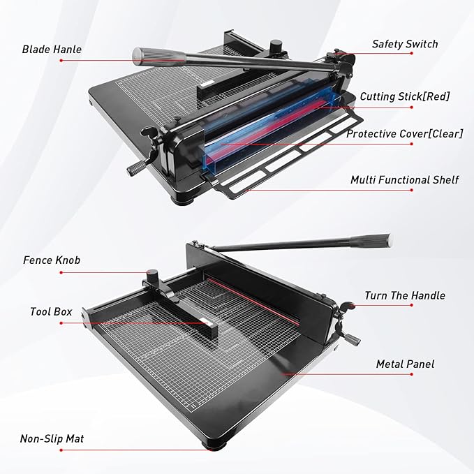A3 Heavy Duty Paper Cutter, 17"Guillotine Paper Cutter, High-Speed Steel Blade 1.57" Stack Cutting
