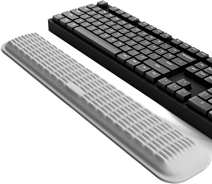 MEKASS Keyboard Wrist Rest - Soft Memory Foam Wrist Support for Long Hours of Work, Gaming, Studying (Light Gray)
