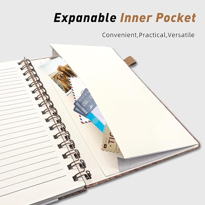 Lined Spiral Journal Notebook for Women & Men, College Ruled Hardcover Notebook for Work & Note Taking, Journals for Writing, Cork Cover, 100 GSM, Business, School, 140 Pages, A5(5.8"x8.5") - Yoga