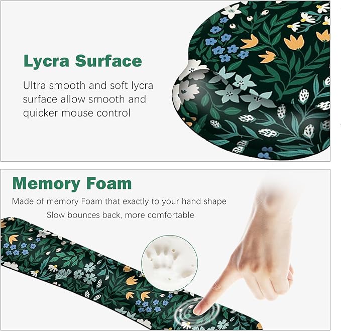 ARTSO Desk Pad Desk Mat, XXL Large Gaming Mouse Pad with Wrist Rest Wrist Support, Ergonomic Mouse Pad, Keyboard Wrist Rest, Home Office Desk Accessories Decor, Green Flower Plants