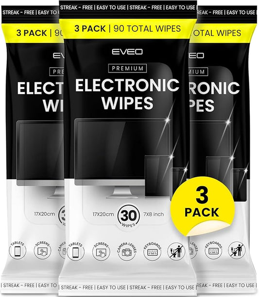 EVEO Electronic Wipes Screen Cleaner - Screen Wipes TV Screen Cleaner Wipes, Computer Screen Wipes, Laptop Screen Cleaner, ipad & Monitor Cleaner, Screen Cleaning Wipes - [90 Wipes + Microfiber Cloth]