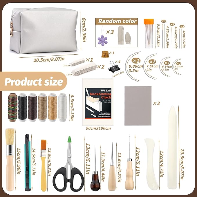 45 Pcs Book Binding Kits Bookbinding Kit Book Press 7.9”x11.6” with Book Binding Materials Bone Folder Tool Binding Cloth Webbing Strap and Storage Bag for Binding and Repair