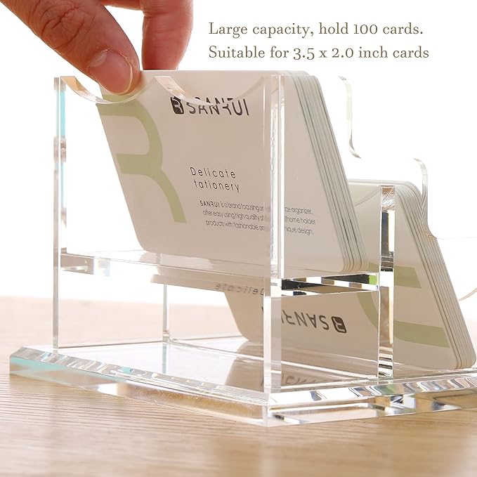 YUXUN Clear Acrylic 2-Tier Business Card Holder – 2-Slot Desk Organizer for Office, Reception, Trade Shows (Ideal for Men & Women)