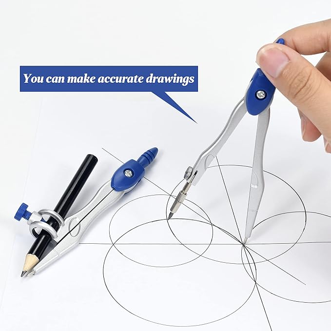 Math Geometry Kit Sets 10 Piece Student Supplies with Shatterproof Storage Box,Includes Rulers,Protractor,Compass,Eraser,Pencil Sharpener,Lead Refills,Pencil,for Drafting and Drawings（Navy blue）