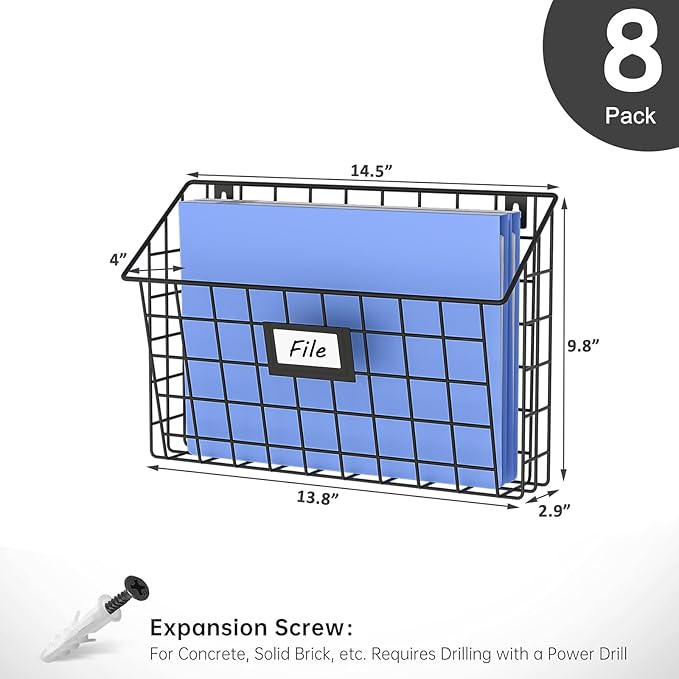 X-cosrack Detachable Hanging Wall Files Organizer & 8-Tier Metal Folder Wall File Holder with Tag Slot Mounts on Wall and Door for Office, Home, and Work Easy Organizing,Black(Patent Pending)
