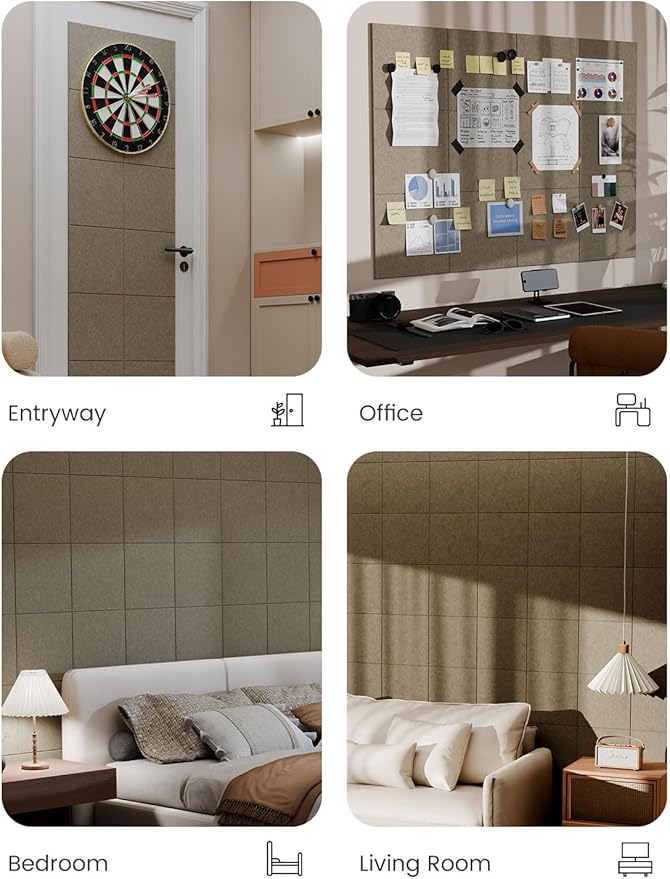 Bumusty Large Cork Board 47"x35" Alternative - 12 Pack Felt Wall Tiles with 70 Safe Removable Adhesive Tabs, 30 Pushpins, Cork Boards for Walls Pin Board Tack Board Cork Board (Dark Brown)