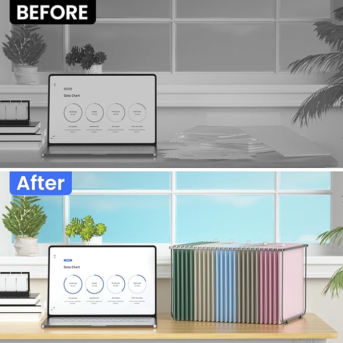 Hanging File Folders Letter Size, 50 Pack File Organizer Folders, 1/5-Cut Tabs With Hanging File Folder Framer, Heavy Duty 2 Inch Expansion, Stay Organized for Your Home and Office Bulk File.