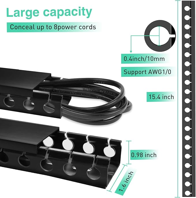 Updated Cable Raceway Kit - 77 (5x15.4) Inch Open Slot Wire Covers for Cords, Under Desk Cable Management System to Hide Under Desk/Tv/Computer/Net/Power Cords, (Pack 5)