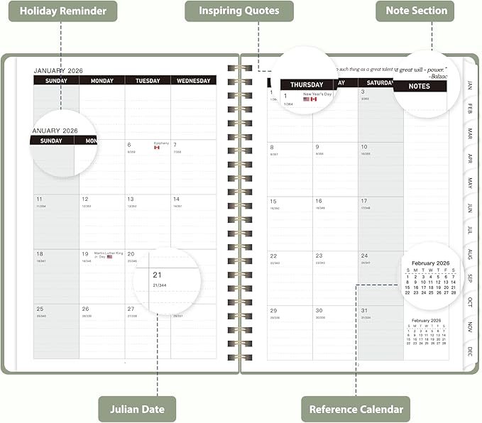 2026 Planner, Weekly and Monthly Calendar Planning Agenda, Jan 2026 - Dec 2026, Academic Planner Book, Desk Accessories and Office Supplies for women & men - A5 (6.3'' x 8.5'')