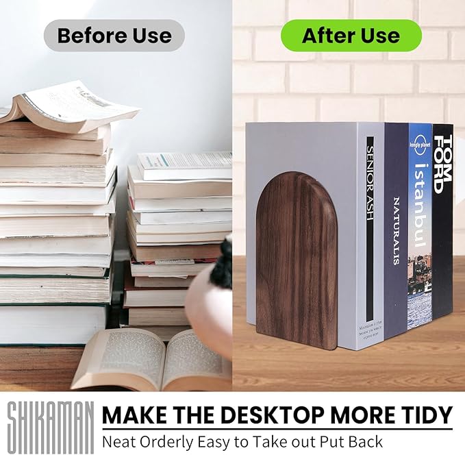 Book Ends,8 Pack Large Bookends Wood Book Ends Universal Economy Bookend (8, Large)