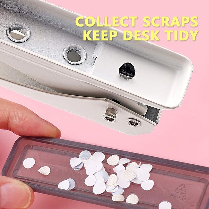 Single Hole Puncher Handheld 1/4 Inches Hole Punch, 20 Sheet Paper Punch Capacity Metal Hole Puncher with Skid-Resistant Base for Paper, Chipboard, Art Project, Ivory White