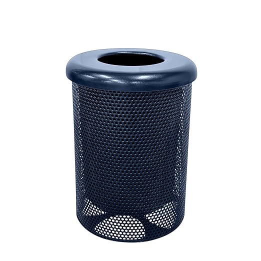 RFT-P-TXTDBL Heavy Duty Round Trash Receptacle with Flat Top, Liner Included, 32 Gallon, Textured Dark Blue, Made in America