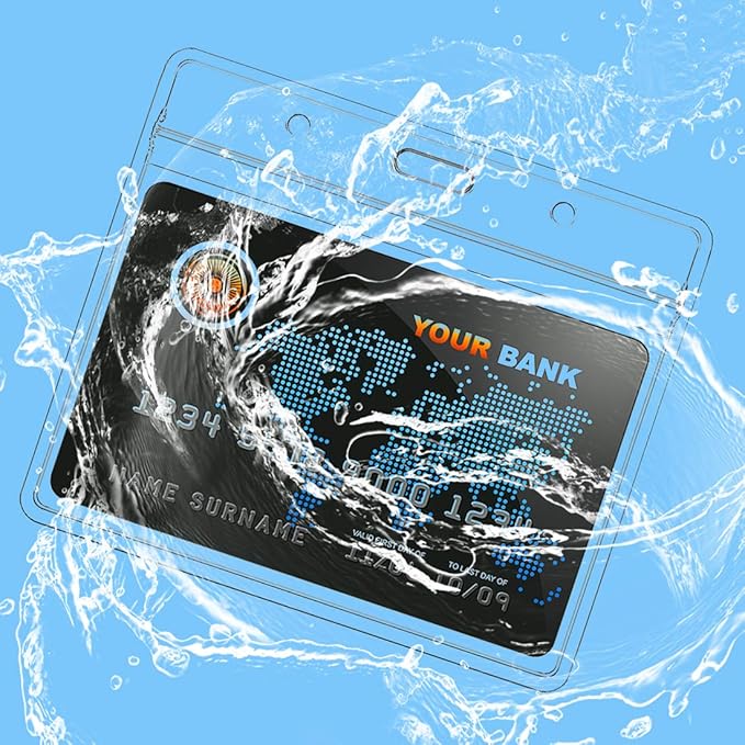 Lanyard with ID Holder 50 Pcs Waterproof Name Tag Horizontal Badge ID Card Holders ID Pass Holder and 50 Pcs Flat Neck Blue Lanyards Swivel Hook