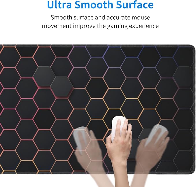 Hexagon Honeycomb Colorful Large Mouse Pad, Gaming Desk Mat, XL Extended Keyboard Desk Pad, 31.5"x11.8" Non-Slip Rubber Base Big Mousepad with Stitched Edges for Home and Office