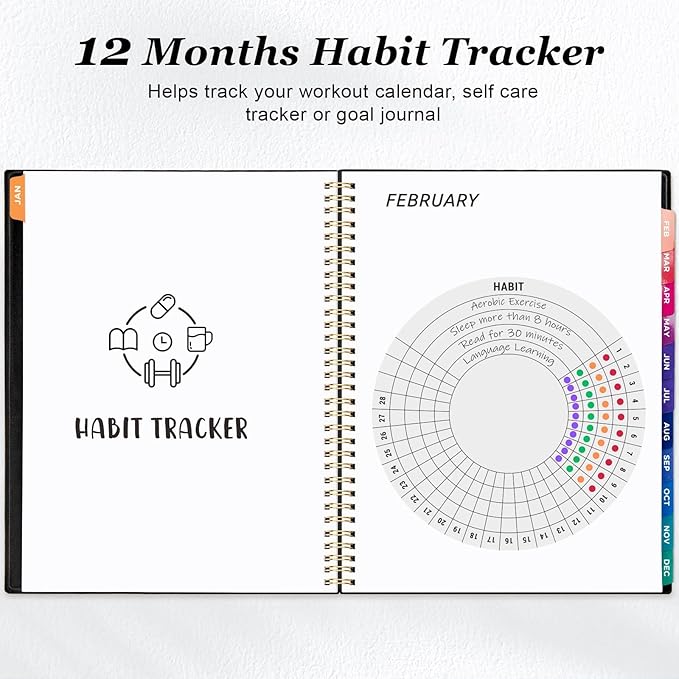 Oucaru 2026 Planner, Weekly and Monthly Planning Calendar, Jan 2026 - Dec 2026, 8.5" x 11", Spiral Bound, 12 Habit Trackers & Monthly Tabs, 2 Storage Pockets, Perfect for Office Home School Supplies