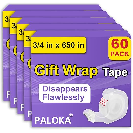 PALOKA Clear Tape with Dispenser, 60 Pack, for Office Home and Gift Wrapping