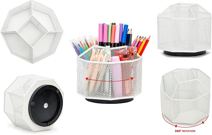 Exerz Desk Organiser/Mesh Desk Tidy Candy/Pen Holder/Multifunctional Organiser 360 Rotating