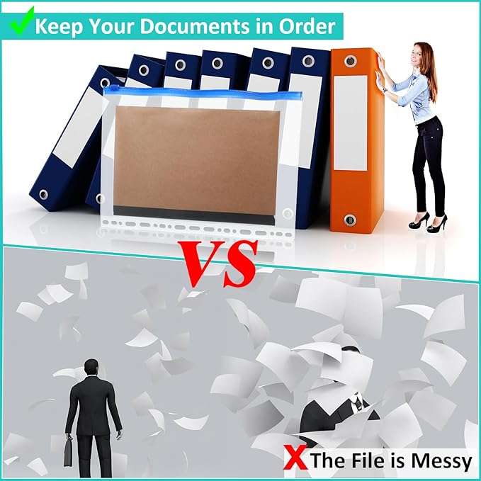 40 Pieces Multi-Ring Binder Zipper Pouch, 19 Hole Binder Pockets with Zipper Bulk Binder Folders Plastic Binder Pouch Loose Leaf Bags Waterproof PVC Document Filing Bag(Colorful, B5)