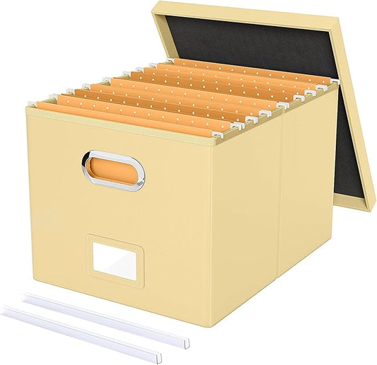 Oterri Storage File Box(New) (Cream-yellow(Leather), 1 pack), AM03118