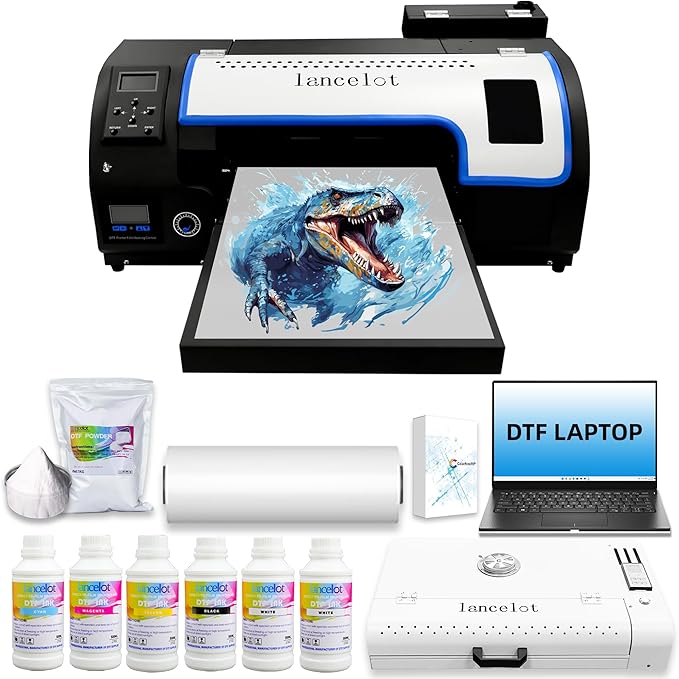 Lancelot Auto-Maintenance M1630 Pro DTF Bundle with Roll Feeder,White Ink Circulation for DIY T Shirt Printing,Doubled Speed Over L1800,L805 DTF Printer Machine(Printer+Oven+Laptop+Consumables)