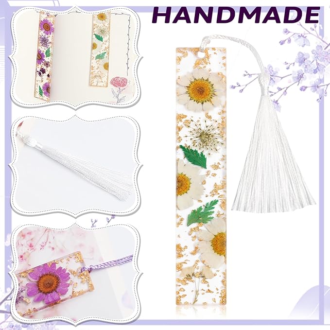Bookmarks for Women, Kaluofan 2PCS Book Markers for Reading, Durable Handmade Dried Flower Bookmarks with Tassels, Pretty and Increase Reading Interest