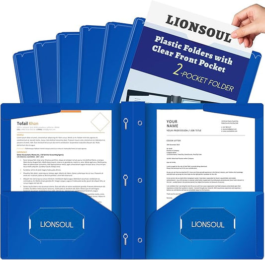 Pastel Plastic File Folders with Pockets and Prongs, 7 Pack, A4 Letter Size, Heavy Duty Waterproof Office Folders with Clear Front Cover for School, Home, and Office (Bright Blue)