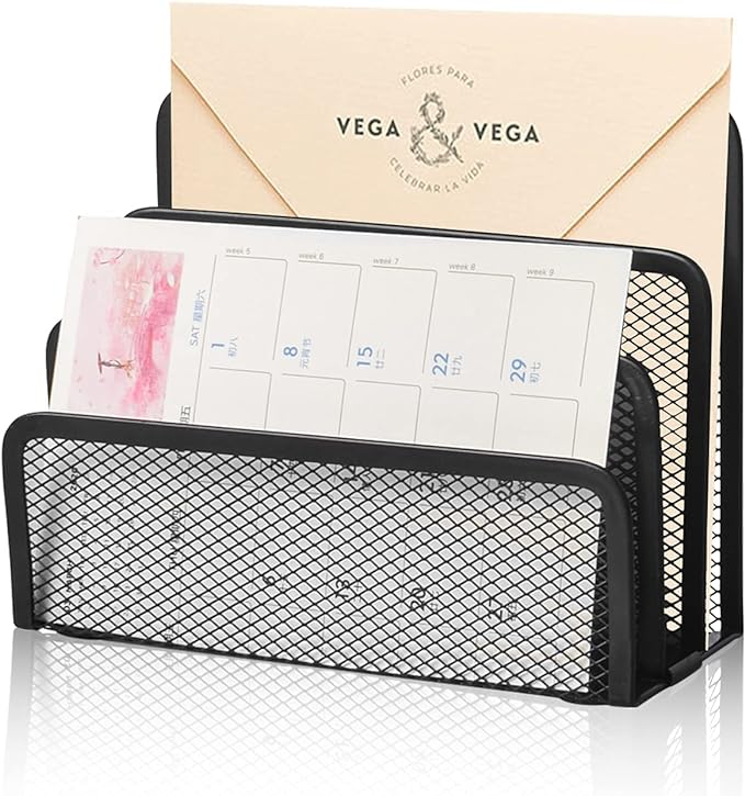 wishacc Desk Mail Organizer Small File Holders Letter Metal Mesh Document/Filing/Folders/Paper Organizer for Desktop