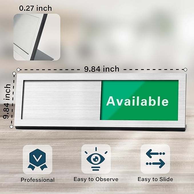 Do Not Disturb Sign for Office, Office Desk Signs with Slider, Acrylic Privacy, Slider Desktop Sign, 9.75" x 3" Brush Silver