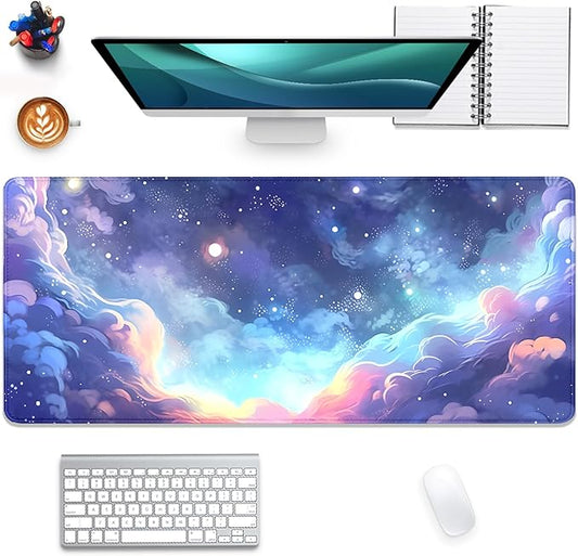 Stars Sky Dark Blue Cosmos Mouse Pad Desk Mat,Large Extended Gaming Mouse Pad with Stitched Edges,Non-Slip Waterproof Rubber Base for Office,Computer,Keyboard,Laptop and Home Desk Pad(27.5X11.8 in)