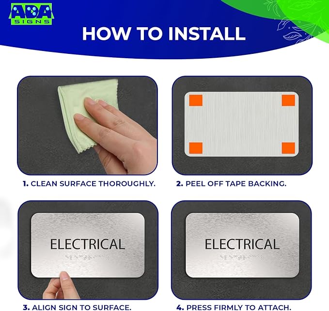 Electrical Room Sign for Business - Office Signs, Aluminum Brushed Silver, Tamper-Proof, Heavy Duty Mounting Tape, Easy Install, Office Décor, ADA Compliant, Grade 2 Braille (7” W x 4” H) ADASigns.org