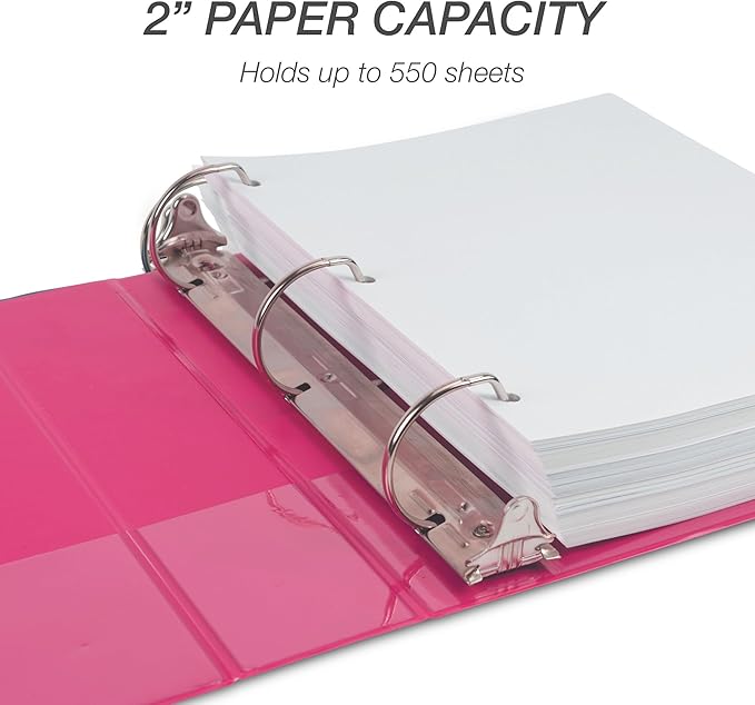 Samsill Durable 2 Inch Binder, Made in The USA, D Ring Binder, Customizable Clear View Cover, Dragonfruit, Holds 475 Pages