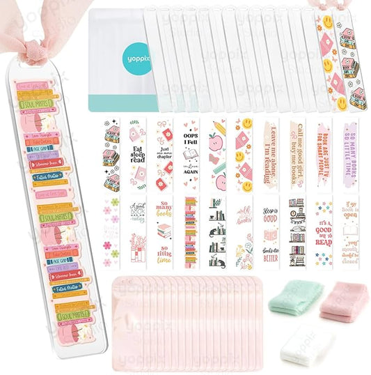 15 Pieces Acrylic Bookmark Blanks (3mm) Thicken Bookmark Making Kit with 20 Pcs Book Lover UV DTF Sticker, 15 Pcs Ribbon, Suitable for DIY Your Crafts Gifts
