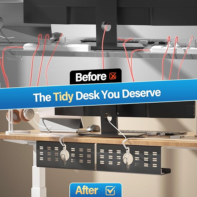 2 Pack Cable Management Under Desk Black, Cinati 32" Large Cable Management Tray, Under Desk Alloy Steel Wire Organizers, Cord Hider Tray for Office and Home - Tape or Screw Installation