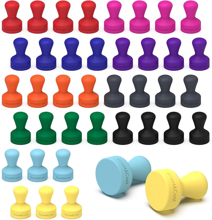 SMART&COOL Silicone Anti Scratch Push Pin Refrigerator Magnets, Thumbtack Magnets for Fridge, Dry Erase Board, Whiteboard, Office, Classroom, School (40 Pack, Multi)