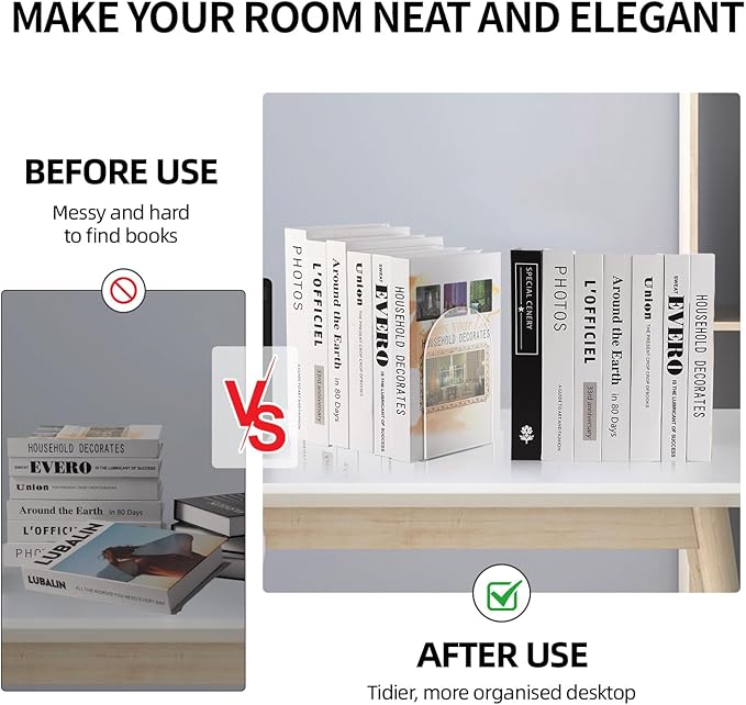 Adwikoso Book Ends for Shelves Clear Acrylic Bookends for Heavy Books Organizer Book Stopper to Hold Books for Home Office School and Desktop Decoration(Circular Arc) (8)