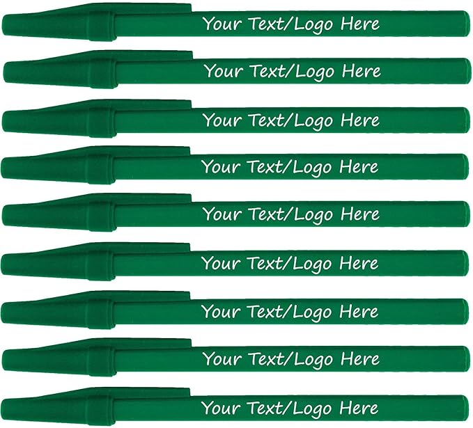 Personalized Stick Pens With your Custom Logo or Text-500 Pack Bulk-for Businesses, Parties, and Events, Custom Printed Slim Ballpoint Pens Colored with Cap, Forest Green, Black Ink