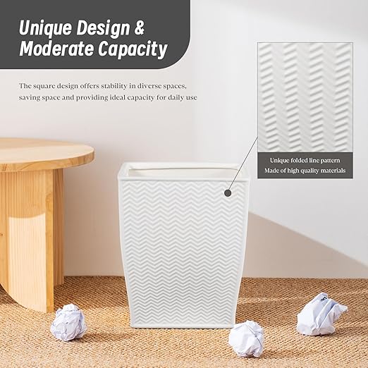 White Bathroom Trash Can, Stylish 1.32 Gallon/5 Liter Waste Basket for Living Decor, Bathroom, Office,Party,Room,Kitchen