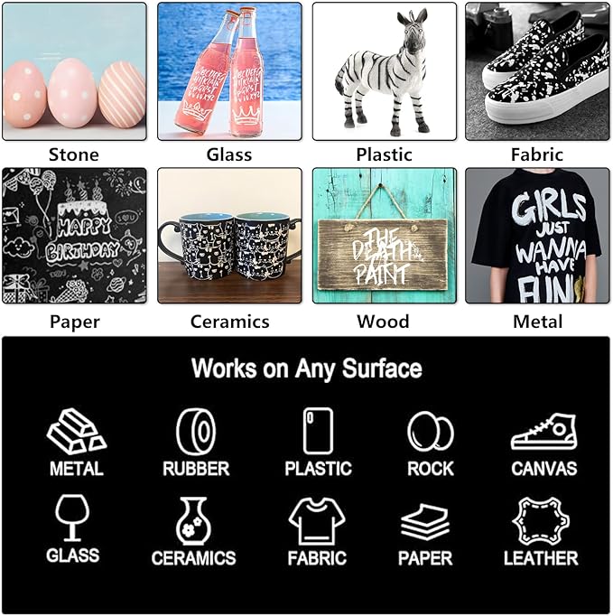 Paint Markers Paint Pens - 2 Pack Dual Tip Acrylic Permanent Marker (0.7mm & 3mm), Non-Toxic, Water-Based for Art Painting, Stone, Ceramic, Glass, Wood, Fabric, Metal, DIY Crafts (Black/White)