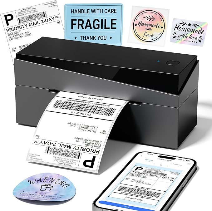 Bluetooth Shipping Label Printer 4x6, 249BT Thermal Label Printer 4x6 for Small Business, Shipping Packages, Office, Home, Compatible with Android iPhone iPad Windows macOS Chrome USPS Etsy