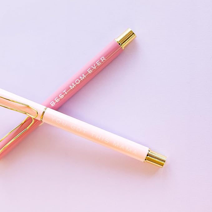 Sweet Water Decor Best Mom Ever Metal Pen Set - Refillable Weighted Pen Sets for Women, Cute Pen Sets for Women - Pink Office Accessories - Gifts for Mom, Mother's Day