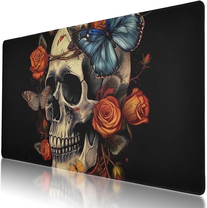 Day of The Dead Skull XL Mouse Pad - Non-Slip Mouse Pad Protector for Gaming and Office, Large 35.5x16 Inch Easy Gliding Computer Mouse Pad with Rubber Base
