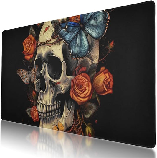 Day of The Dead Skull XL Mouse Pad - Non-Slip Mouse Pad Protector for Gaming and Office, Large 31.5x11.8 Inch Easy Gliding Computer Mouse Pad with Rubber Base
