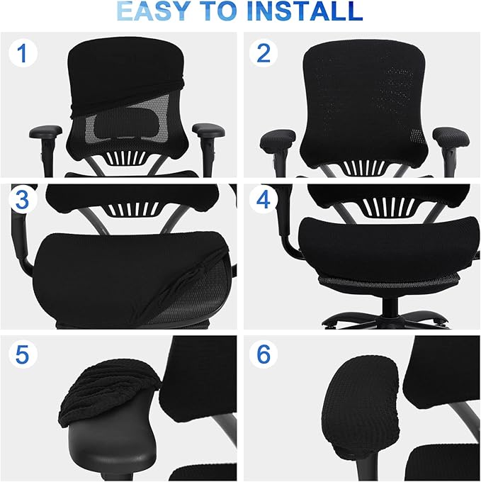Tallew 4 Pcs Office Chair Covers Set Computer Universal Protective Stretchable Chair Seat Covers Desk Armrest Slipcovers Pads Office Cushion Backrest for Rotating(Black)