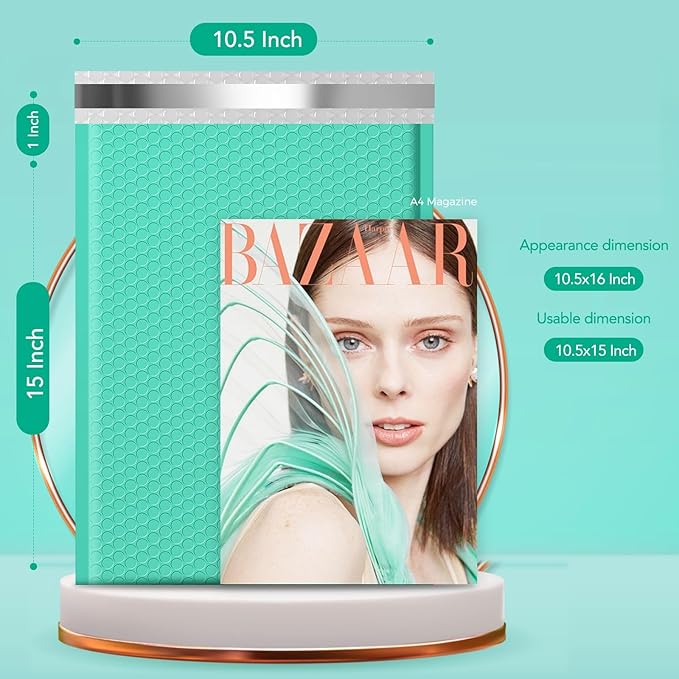 Fuxury 250 Pack Teal Bubble Mailers 10.5x16 Inch, Self Seal Padded Envelopes Waterproof Mailing Envelopes Bubble Padded Cushioning Mailer for Packaging, Small Business Large #5