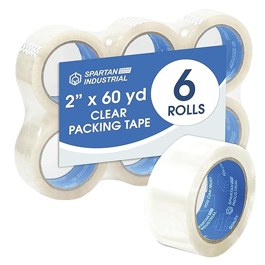 SPARTAN INDUSTRIAL - 2" X 60 yd Clear Shipping Tape Rolls - 6 Rolls of Heavy Duty Box Tape for Moving, Packing, Shipping, Storage - 2.7 Mil