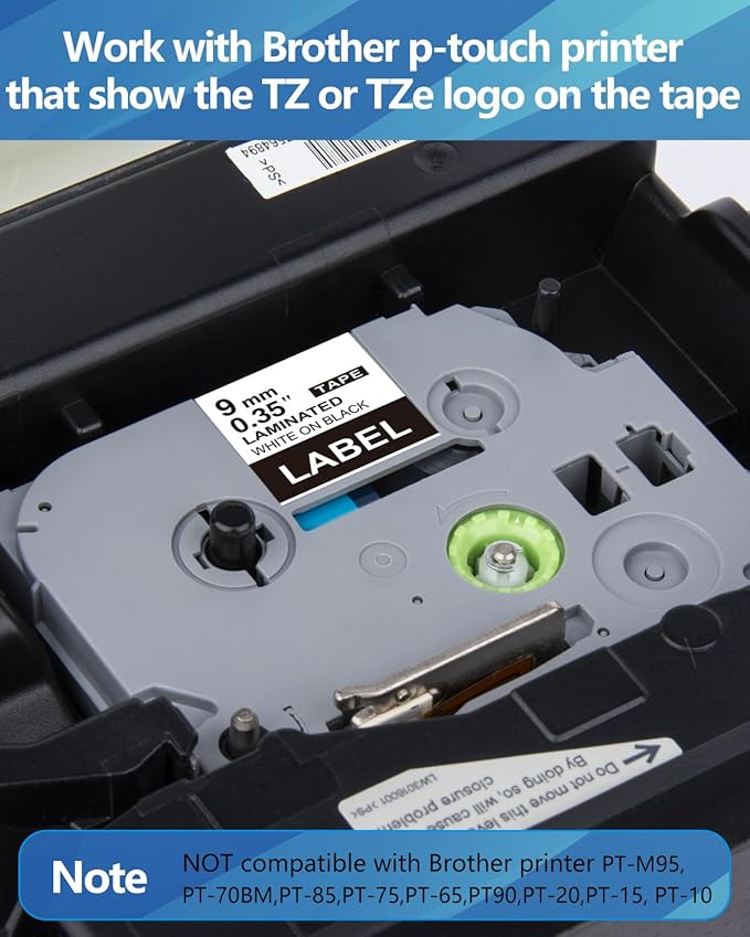 Weemay 3 Pack TZe-325 Compatible for Brother P-Touch Label Tape 9mm 0.35 White on Black TZe TZ Tape TZ-325 TZ325 TZe325 3/8 Label for PTouch PTD210 PTD220 PTH110BP PTD410 PTD600 Printer