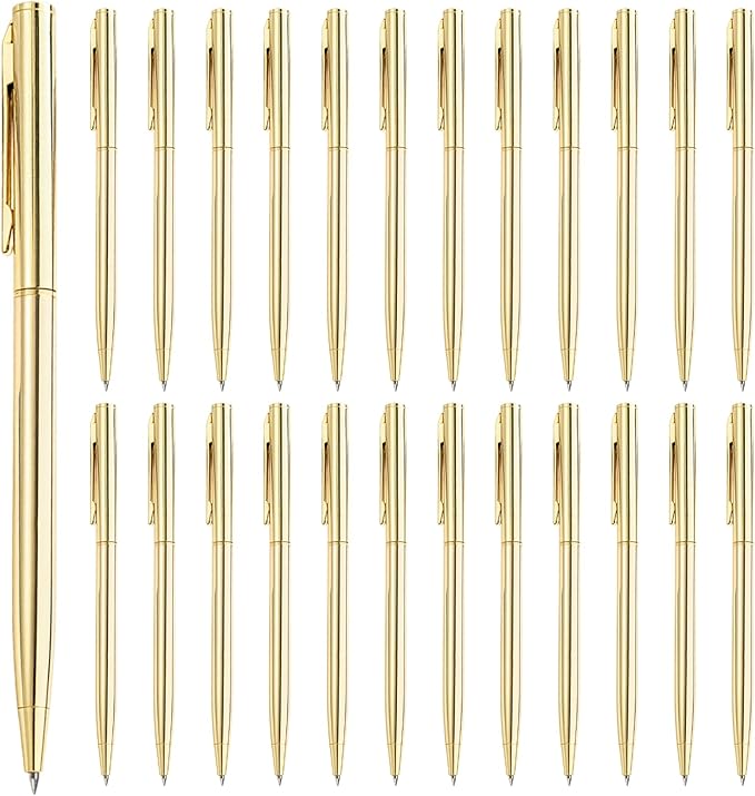 25 Pcs Gold Pens Bulk, Metal Ballpoint Pen, Retractable Black Ink 1mm Medium Point Smooth Writing Pens, Stylish Writing Pen Set with Clips for for Business Office Teachers Weddings and Parties