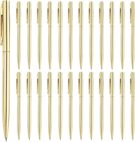 25 Pcs Gold Pens Bulk, Metal Ballpoint Pen, Retractable Black Ink 1mm Medium Point Smooth Writing Pens, Stylish Writing Pen Set with Clips for for Business Office Teachers Weddings and Parties