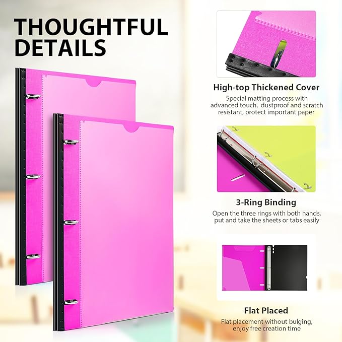 Telescoping 3 Ring Binder-4PCS, Flexible Binder with Customized Front Cover+Clear Catalog Pocket+3 Round Rings, Flat Writing Binder, 4 Bright Colors